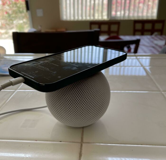 I Bought A Homepod For The Kitchen. Instead Of Playing Music Through The Homepod, My Wife Uses It As A Phone Stand While Playing Music From Her Phone