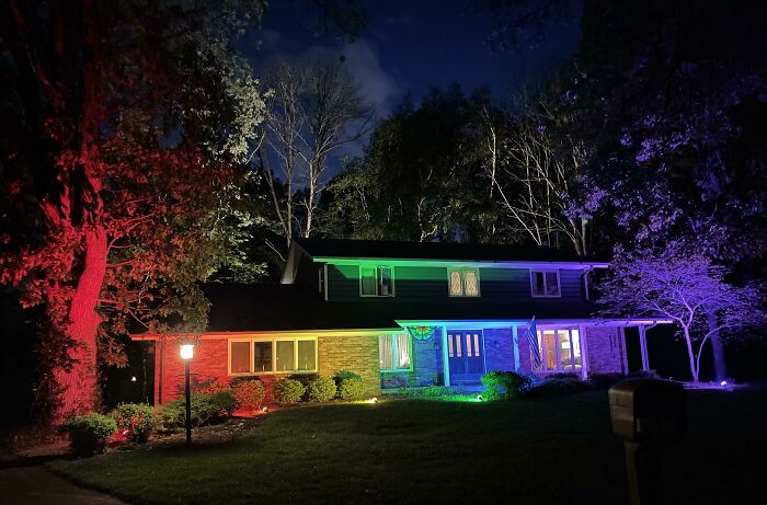 Celebrating Pride Despite Our HOA Not Allowing Pride Flags. They Don’t Regulate Yard Lights Though, So... There’s Always A Loophole