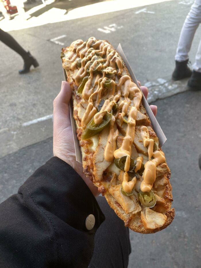 A ‘Casserole’ From Krakow. This One Is Chicken, Jalapeños And Thousand Island, On The Usual Cheese, Mushroom, Onion, And Baguette Base. No More Than £1.50