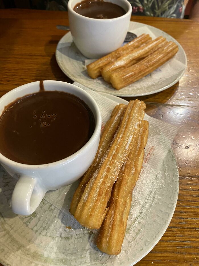 Freshly Fried Churros With Chocolate Sauce. These Were Delicious!