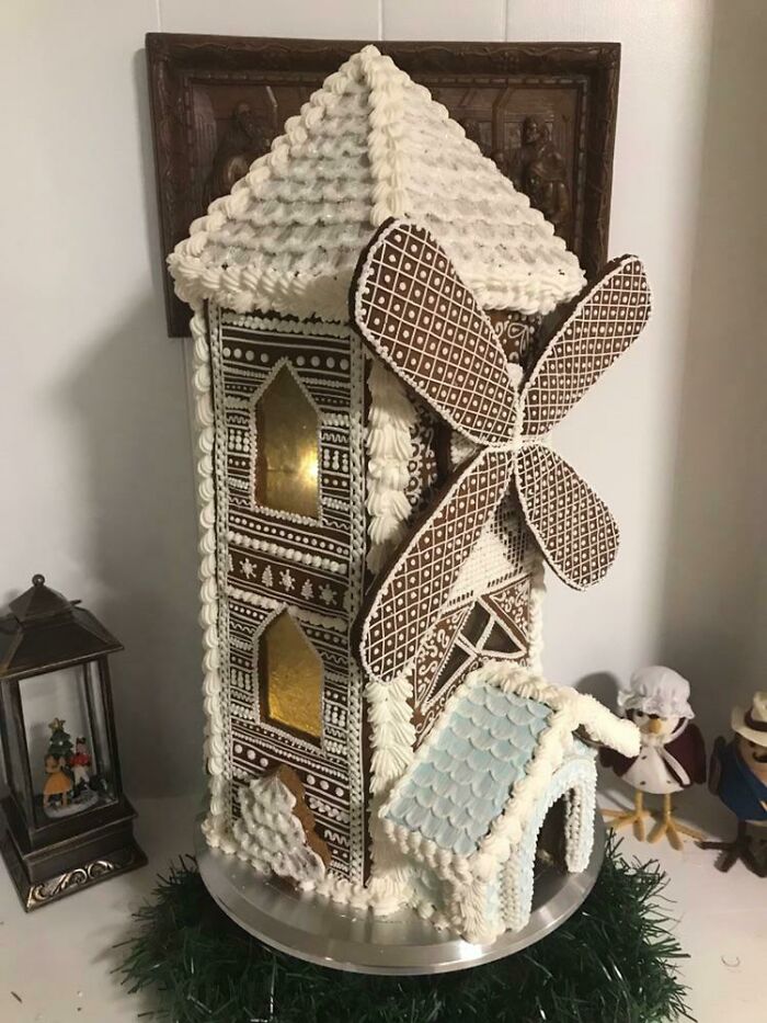 My Wife Attempted A Gingerbread Windmill This Year, I Call It A Success! 