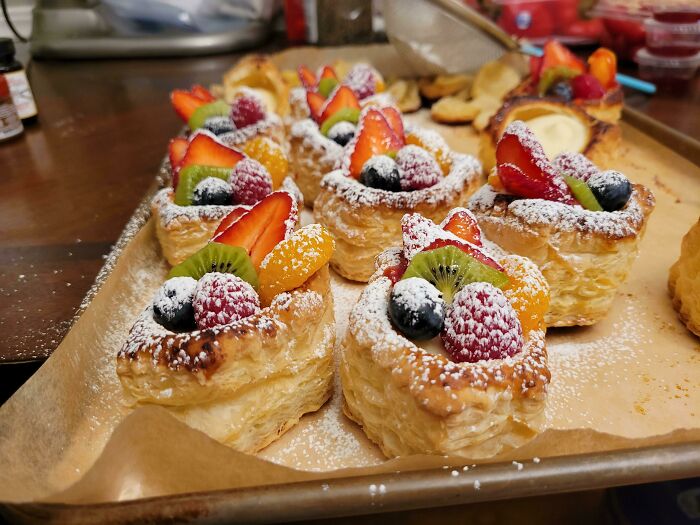 Made Fruit Tarts Today! Puff Pastry Shells With Sweetened Mascarpone Cream 