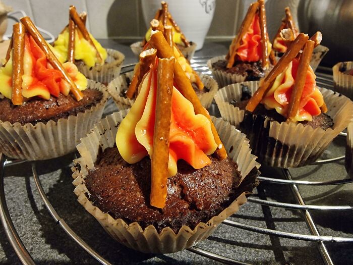  Chocolate Cupcakes With Coloured Buttercream And Salty Sticks
