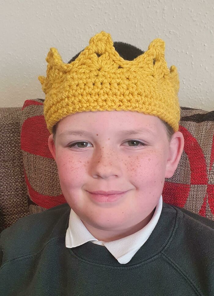 Son, "I Need A Crown For School"... Me..."Pass Me My 6mm Hook And Chunky Yellow Yarn... Stat!" .....1 Hour Later.... 