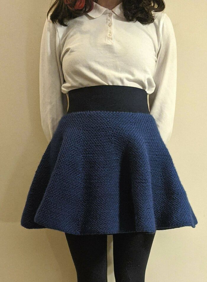 Moss Stitch Skirt With Elastic Waistband
