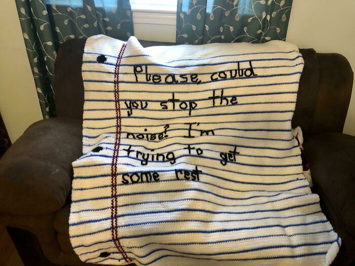 I Crocheted Radiohead Lyrics On My Notebook Paper Blanket