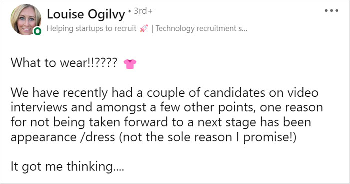 “Should It Matter?“: Recruiter Raises A Concern After A Candidate Didn’t Make It Through In Part Because Of What They Were Wearing “Should It Matter?“: Recruiter Raises A Concern After A Candidate Didn’t Make It Through In Part Because Of What They Were Wearing