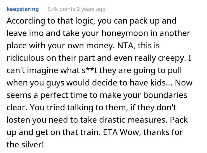 Newlyweds Are Surprised With All-Paid Honeymoon Getaway Trip, Find Out Groom's Parents Invited Themselves In, Drama Ensues After They Ask For Privacy Newlyweds Are Surprised With All-Paid Honeymoon Getaway Trip, Find Out Groom's Parents Invited Themselves In, Drama Ensues After They Ask For Privacy