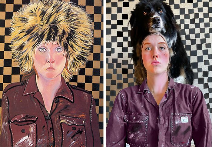 Self-Portrait In Fur Hat, 1972 By Joan Brown vs. Self-Portrait In Finn Hat, 2021