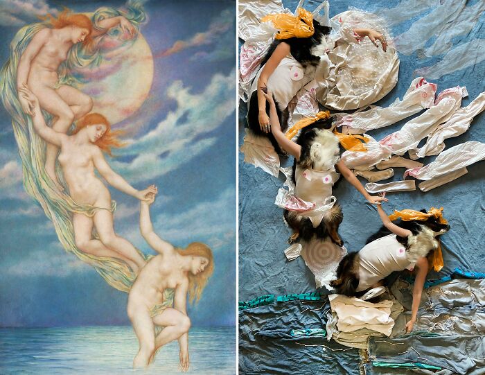 Moonbeams Dipping Into The Sea, 1900-1919 By Evelyn De Morgan vs. Toebeans Dipping Into The Sea, 2021