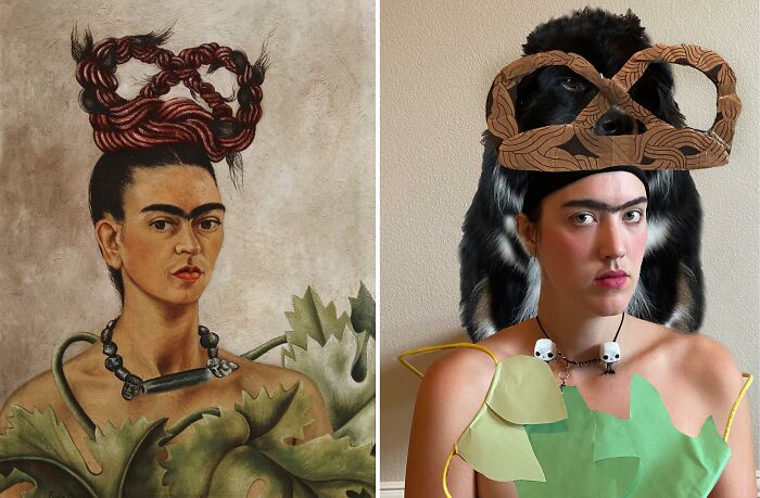 Self Portrait With Braid, 1941 By Frida Kahlo vs. Self Portrait With Braid, 2021