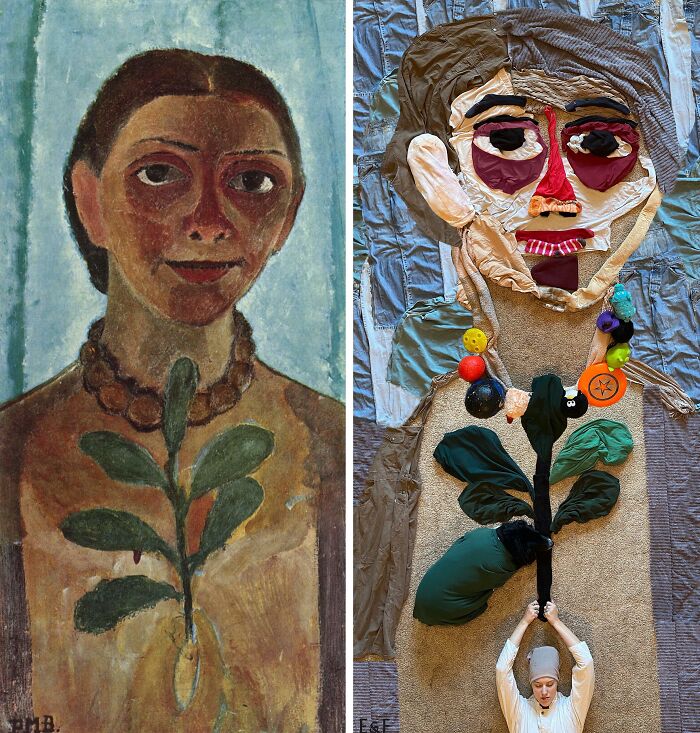 Self-Portrait With A Camellia Branch, 1906-1907 By Paula Modersohn-Becker vs. Self-Portrait With A Finnegan Branch, 2021