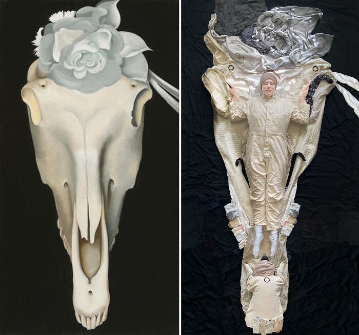 Horses Skull With White Rose, 1931 By Georgia O’keeffe vs. Horses Skull With White Rose, 2021
