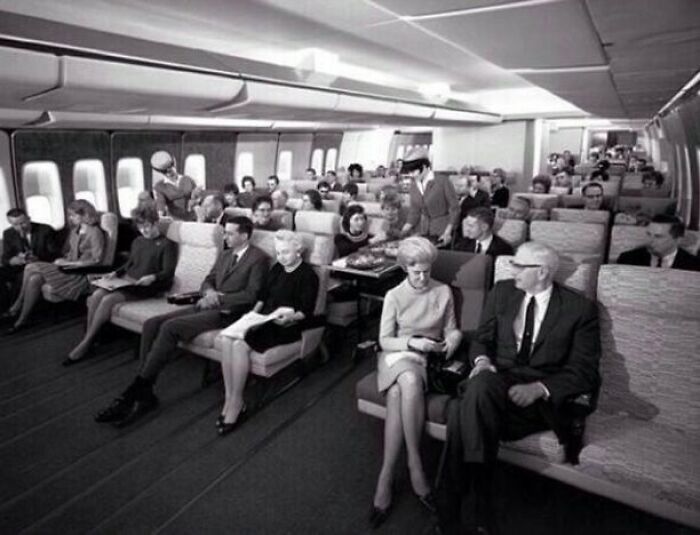 Clase turista en el 747 de Pan Am a finales de los 60