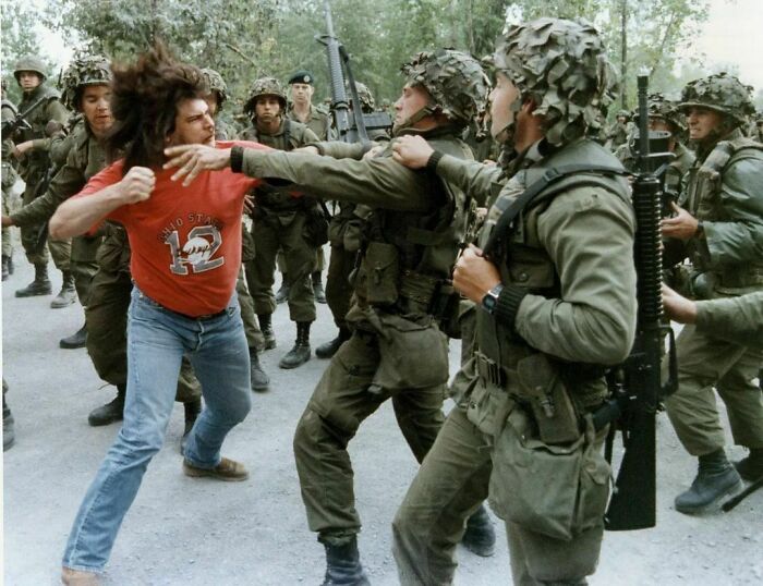 A Mohawk Warrior Attacks A Canadian Soldier While Defending His Territory During The Oka Crisis, 1990