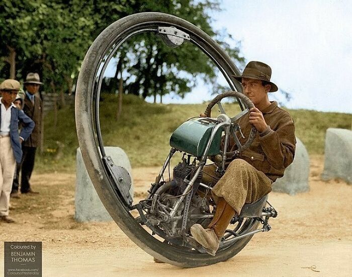 A Man Driving A Wheel Motorcycle, 1931