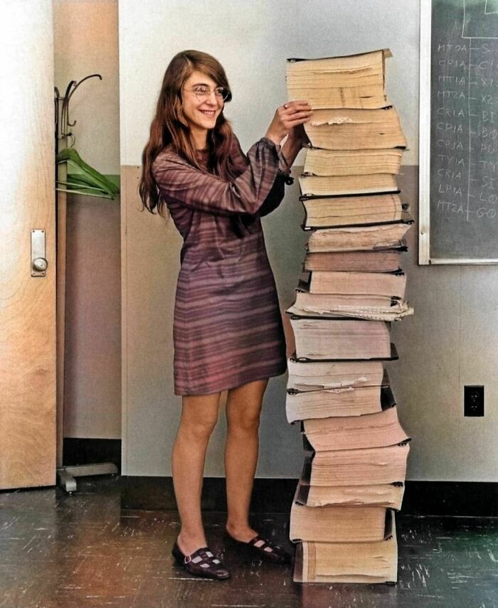 Meet Margaret Hamilton, The Woman Who Took Mankind To The Moon. She Is Standing Beside The Code She Created To Program The Computer Systems On The Apollo 11 Spacecraft, 1969