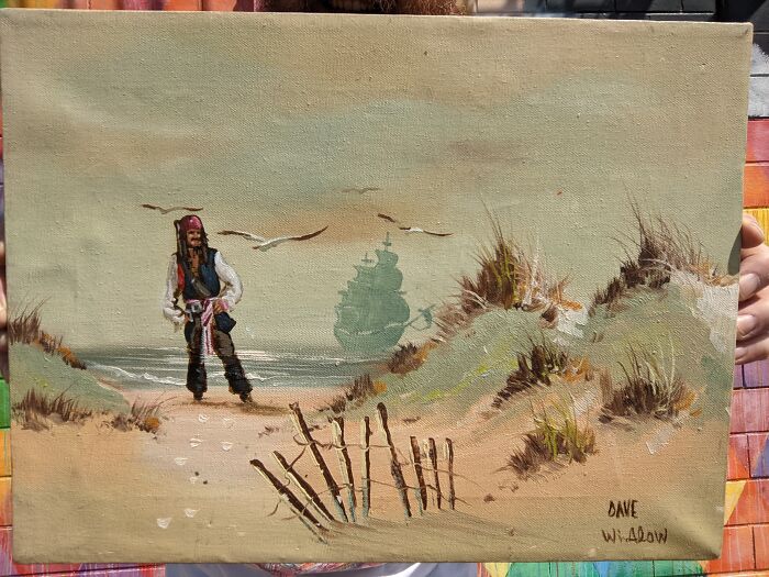 Captain Jack Sparrow Added To A Thrifted Painting
