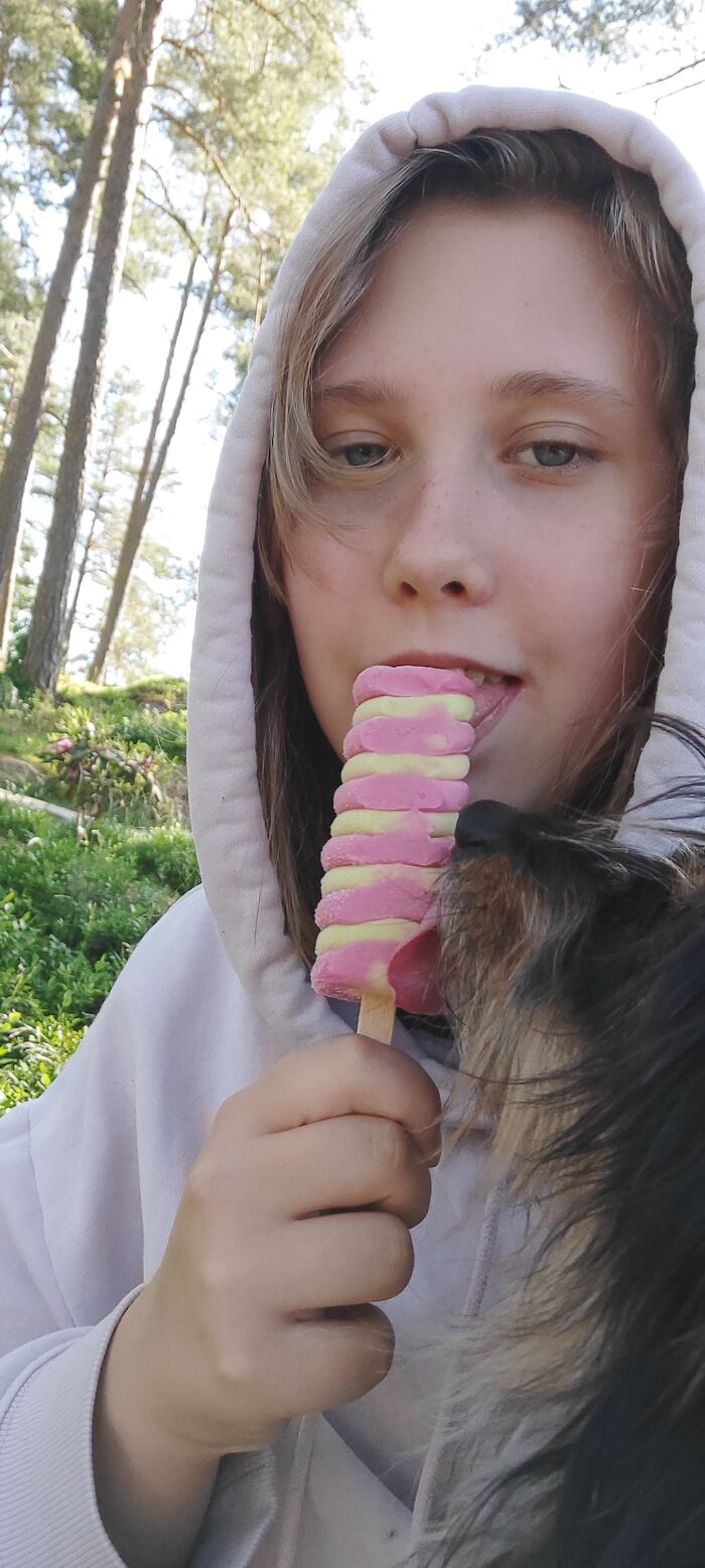 Me And My Dog Eating Ice Cream In A Flower Park After My Tonsil Removal Recovery