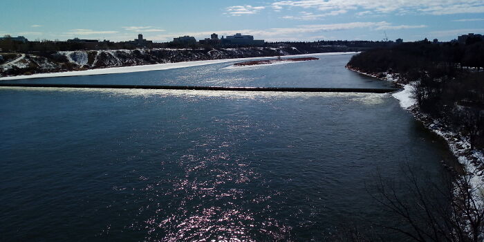 South Saskatchewan River, Saskatoon Saskatchewan. View From The Train Bridge. Photo Taken 22 March 2020