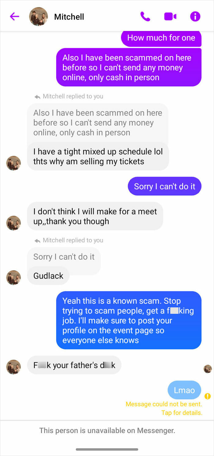 This Response Honestly Made Me Chuckle. Was Trying To Find Sold Out Tickets To A Show In The Event Page And This Person Instantly Contacted Me