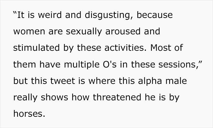 Man Gets Roasted By A TikToker After He Made A Thread Saying Women Shouldn’t Ride Horses Because It’s A Sexually Arousing Activity Man Gets Roasted By A TikToker After He Made A Thread Saying Women Shouldn’t Ride Horses Because It’s A Sexually Arousing Activity