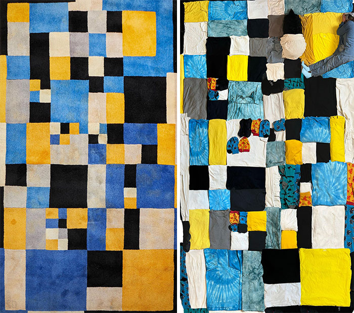 Carrés Magiques Tapestry, Ca. 1979 By Sonia Delaunay vs. Tapestry 💛💙, 2022