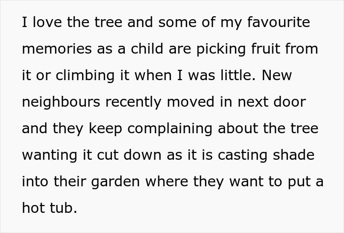 “AITA For Not Removing A Tree From My Property As My New Neighbor Demands?” “AITA For Not Removing A Tree From My Property As My New Neighbor Demands?”