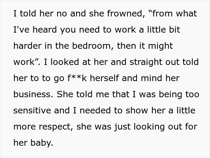 Woman Causes A Scene After Telling Intrusive MIL To Hit The Road For Nasty Comments About Trying For A Baby, Wonders If She Overreacted Woman Causes A Scene After Telling Intrusive MIL To Hit The Road For Nasty Comments About Trying For A Baby, Wonders If She Overreacted