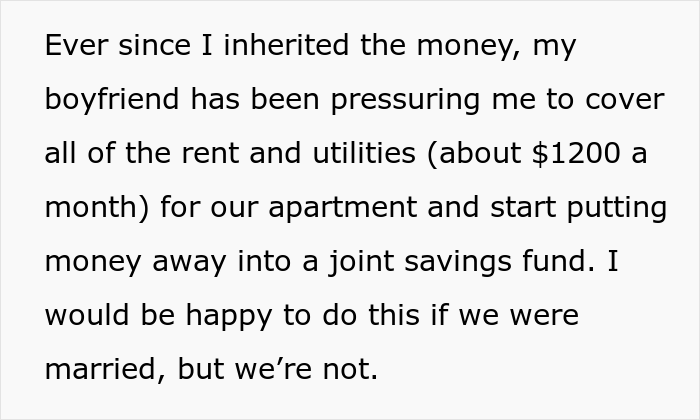 "Am I The Jerk For Telling My Boyfriend He Isn't Entitled To My Inheritance?"