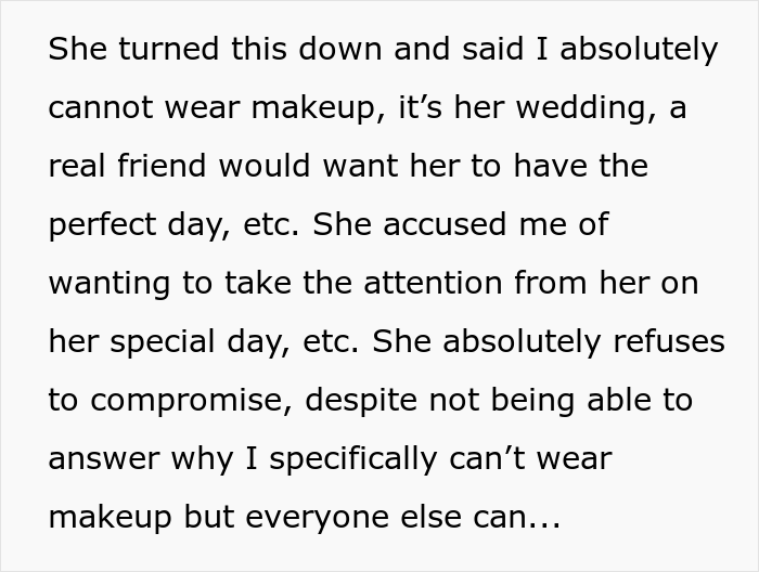 Maid Of Honor With A Scar On Her Face Asks If She's Right To Skip The Wedding After Bride Bans Makeup Just For Her Maid Of Honor With A Scar On Her Face Asks If She's Right To Skip The Wedding After Bride Bans Makeup Just For Her