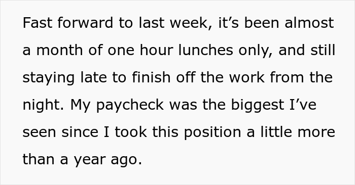 Boss Doesn’t Know This Guy Takes Longer Lunches Just To Cut Overtime, Tells Him To Work According To Schedule, Regrets It After The Next Paycheck Boss Doesn’t Know This Guy Takes Longer Lunches Just To Cut Overtime, Tells Him To Work According To Schedule, Regrets It After The Next Paycheck