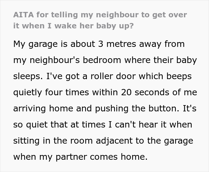 “AITA For Telling My Neighbor To Get Over It When I Wake Her Baby Up?”