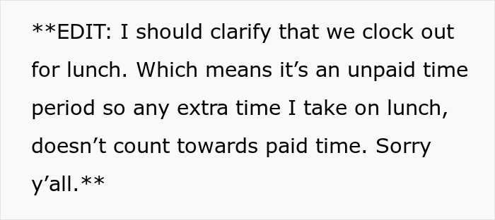 Boss Doesn’t Know This Guy Takes Longer Lunches Just To Cut Overtime, Tells Him To Work According To Schedule, Regrets It After The Next Paycheck Boss Doesn’t Know This Guy Takes Longer Lunches Just To Cut Overtime, Tells Him To Work According To Schedule, Regrets It After The Next Paycheck
