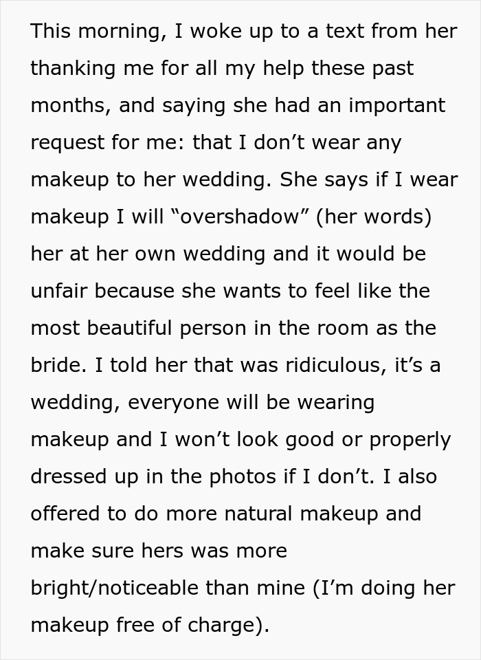 Maid Of Honor With A Scar On Her Face Asks If She's Right To Skip The Wedding After Bride Bans Makeup Just For Her Maid Of Honor With A Scar On Her Face Asks If She's Right To Skip The Wedding After Bride Bans Makeup Just For Her