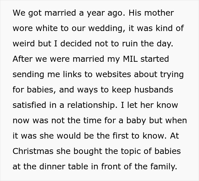 Woman Causes A Scene After Telling Intrusive MIL To Hit The Road For Nasty Comments About Trying For A Baby, Wonders If She Overreacted Woman Causes A Scene After Telling Intrusive MIL To Hit The Road For Nasty Comments About Trying For A Baby, Wonders If She Overreacted