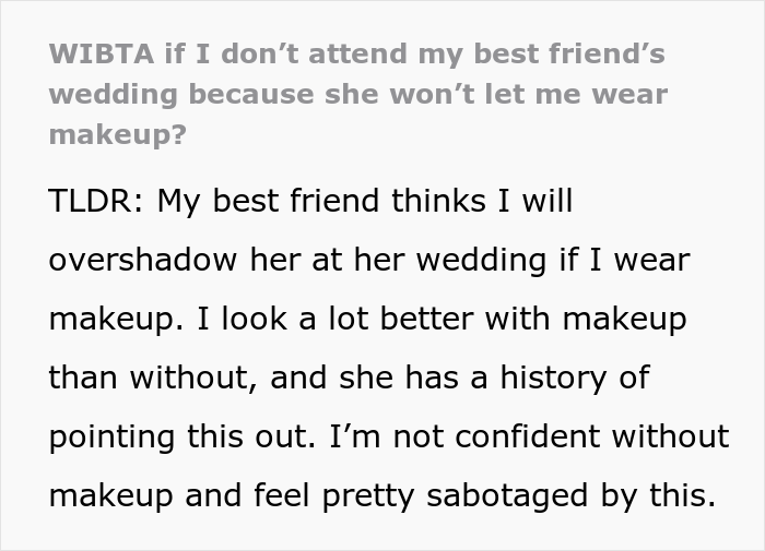 Maid Of Honor With A Scar On Her Face Asks If She's Right To Skip The Wedding After Bride Bans Makeup Just For Her Maid Of Honor With A Scar On Her Face Asks If She's Right To Skip The Wedding After Bride Bans Makeup Just For Her