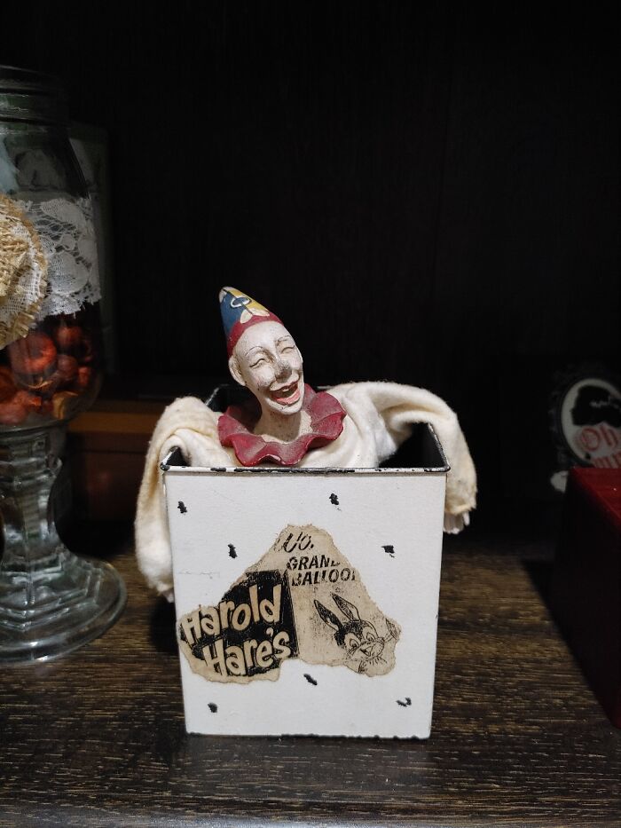 Bought From A Local Thrift Store. I Don't Even Like Clowns. He Sits In My Office.