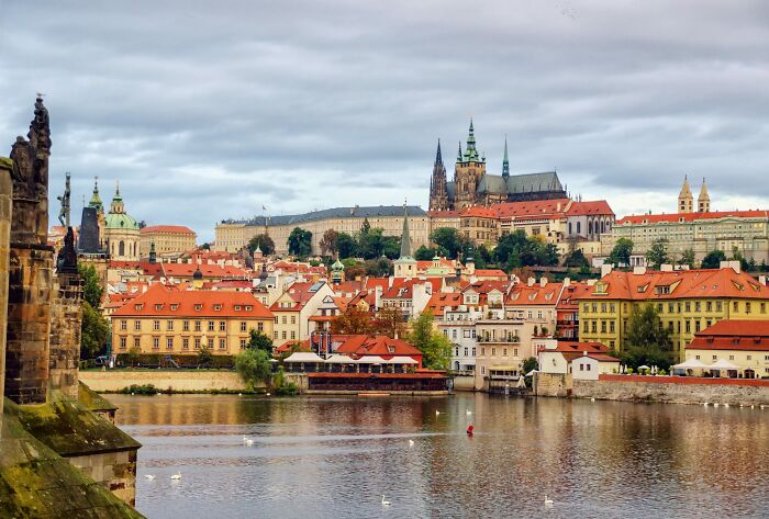 Prague, Czech Republic: Prague Castle With The Vltava River