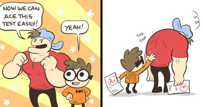 Here Are 30 Unexpectedly Brilliant Comics About An Unlikely Duo Of A Nerd And A Jock By This Artist