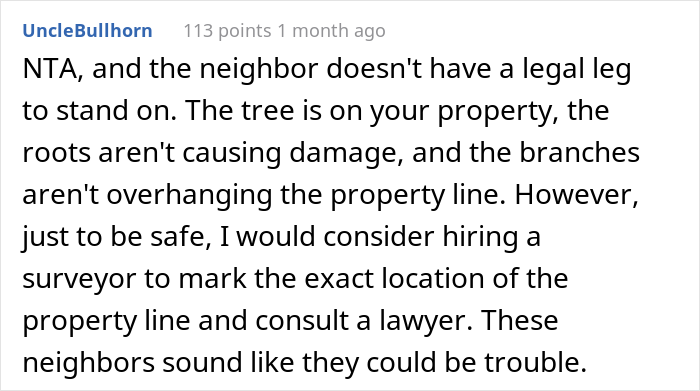 “AITA For Not Removing A Tree From My Property As My New Neighbor Demands?” “AITA For Not Removing A Tree From My Property As My New Neighbor Demands?”