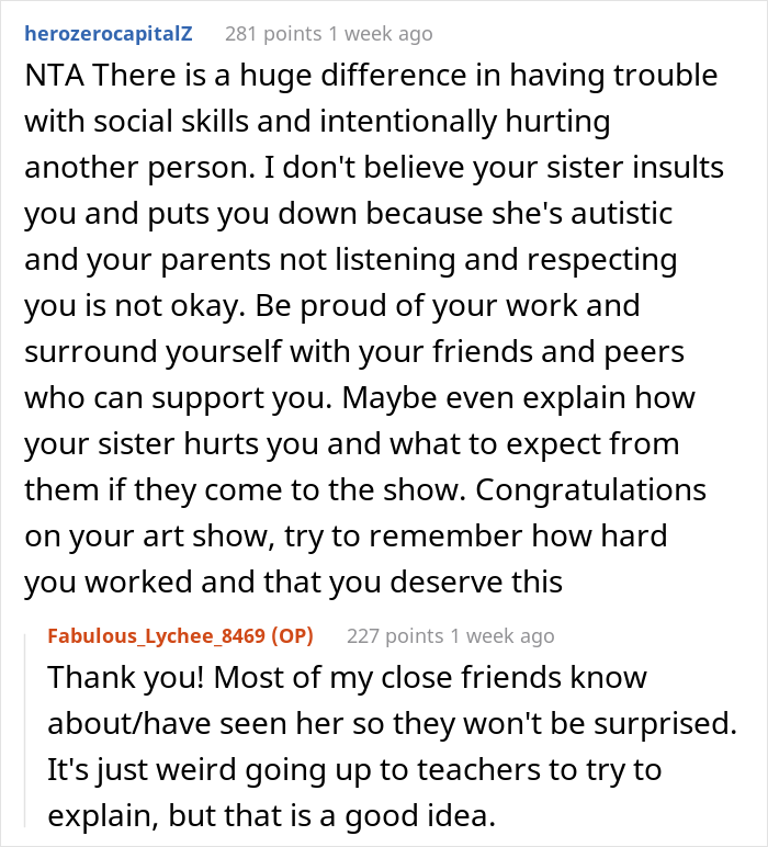Woman Doesn't Want Autistic Sister At 'Prestigious' Art Show, Wonders If She's A Jerk Because Of It Woman Doesn't Want Autistic Sister At 'Prestigious' Art Show, Wonders If She's A Jerk Because Of It