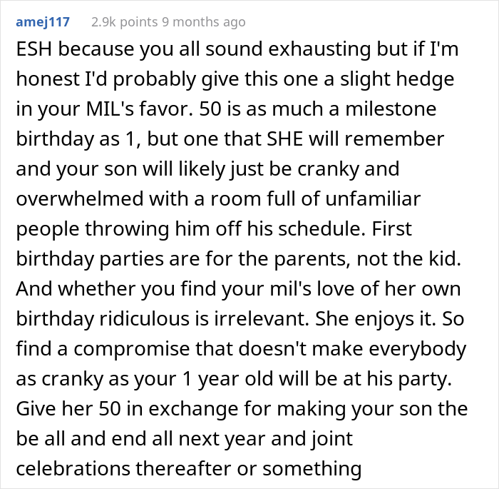 "AITA For Calling My MIL A Crybaby And Saying Her Birthday Isn't As Important As My Son's First Birthday?"