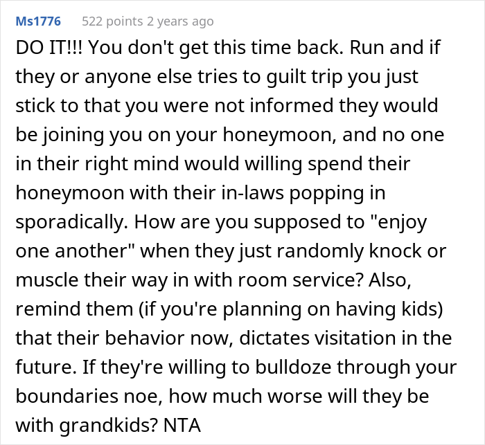 Newlyweds Are Surprised With All-Paid Honeymoon Getaway Trip, Find Out Groom's Parents Invited Themselves In, Drama Ensues After They Ask For Privacy Newlyweds Are Surprised With All-Paid Honeymoon Getaway Trip, Find Out Groom's Parents Invited Themselves In, Drama Ensues After They Ask For Privacy