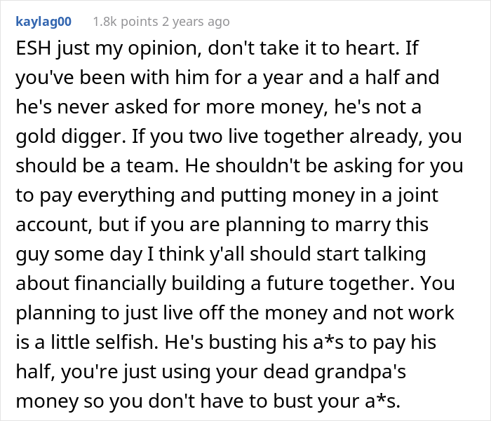"Am I The Jerk For Telling My Boyfriend He Isn't Entitled To My Inheritance?" "Am I The Jerk For Telling My Boyfriend He Isn't Entitled To My Inheritance?"