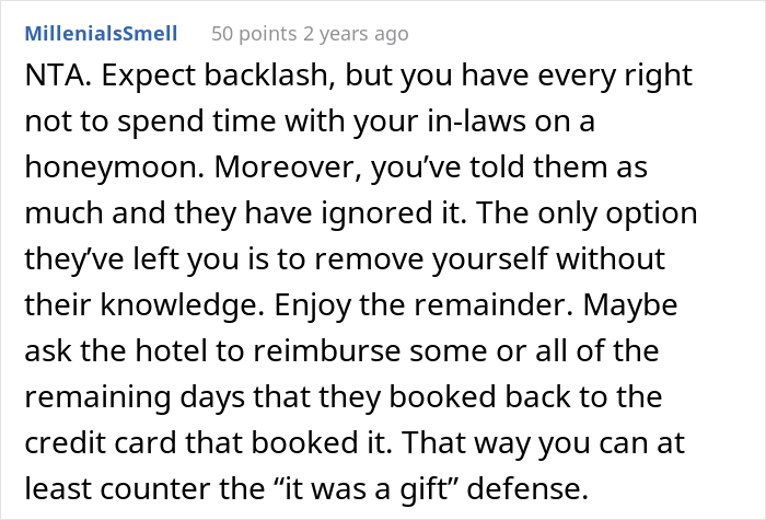 Newlyweds Are Surprised With All-Paid Honeymoon Getaway Trip, Find Out Groom's Parents Invited Themselves In, Drama Ensues After They Ask For Privacy Newlyweds Are Surprised With All-Paid Honeymoon Getaway Trip, Find Out Groom's Parents Invited Themselves In, Drama Ensues After They Ask For Privacy