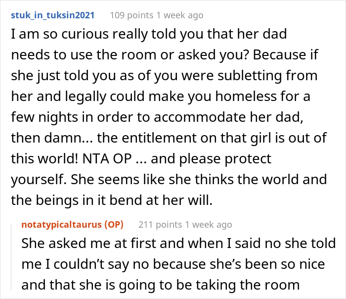 21 Y.O. Woman Gets Called Out For Refusing To Give Up Her Room Because Her Roommate’s Dad Needed A Place To Sleep