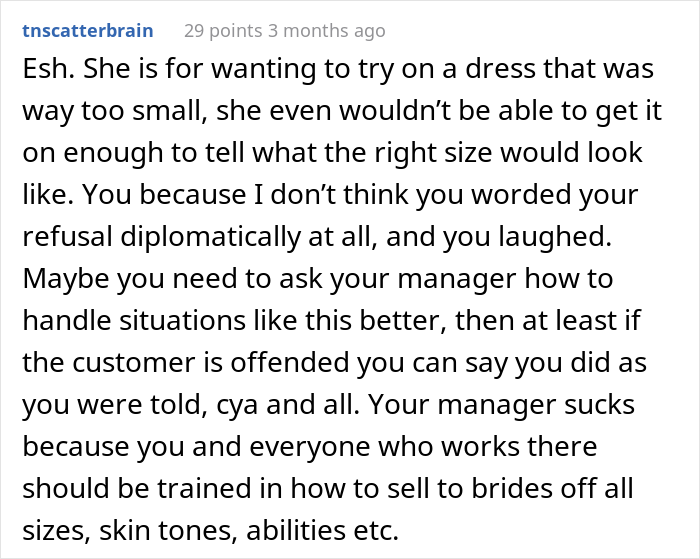 Size 30 Bride Demands To Try On A Size 14 Wedding Dress, Saleswoman Asks If She Was A Jerk To Give Her A Reality Check
