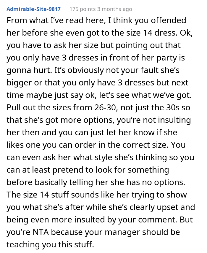 Size 30 Bride Demands To Try On A Size 14 Wedding Dress, Saleswoman Asks If She Was A Jerk To Give Her A Reality Check