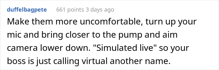 Employee Informs Meeting's Lead She's Using A Breast Pump And Won't Turn On Her Camera But They Insist So She Maliciously Complies Employee Informs Meeting's Lead She's Using A Breast Pump And Won't Turn On Her Camera But They Insist So She Maliciously Complies